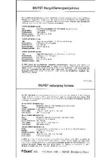 Durst 50/2.8 manual. Camera Instructions.